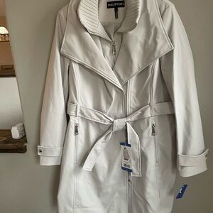 NWT Halston Heritage Women's Blue/Gray Belted Trench Coat Size L